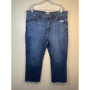 Loft Jeans High Rise Straight Crop Womens 18 / 34 Medium Wash Raw Hem 99% Cotton
